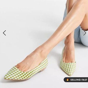 ASOS DESIGN Wide Fit Virtue d'orsay pointed ballet flats in green gingham